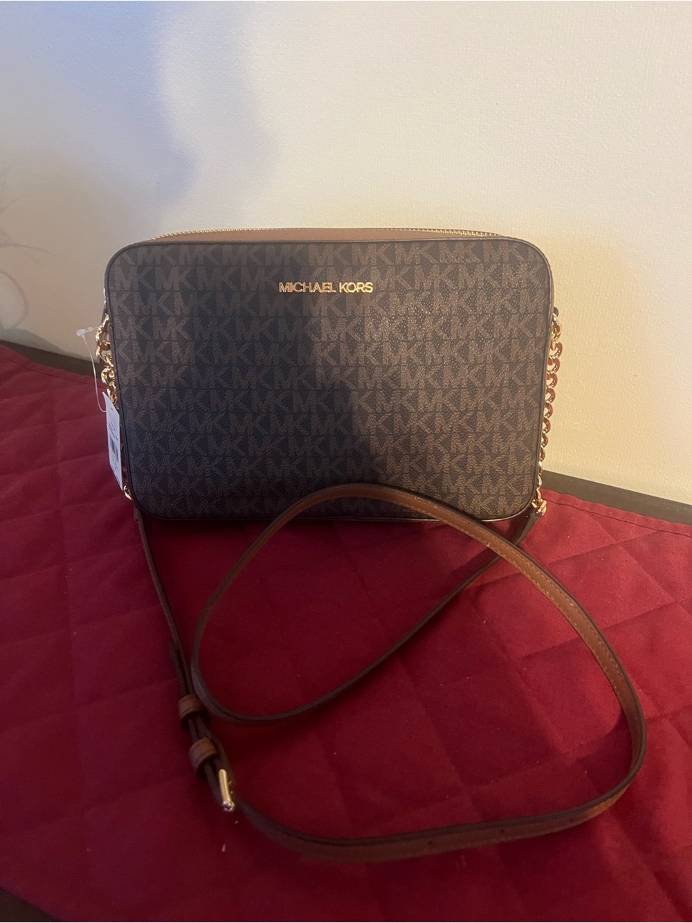 Michael Kors Brown Monogram Chain Shoulder Bag
